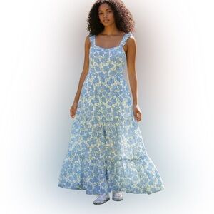 Haute Hippie Blue and Green Floral Maxi Dress.size L